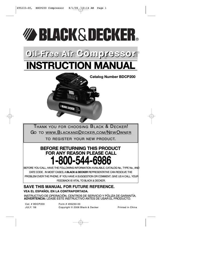 First page image of the manual for BDCP200