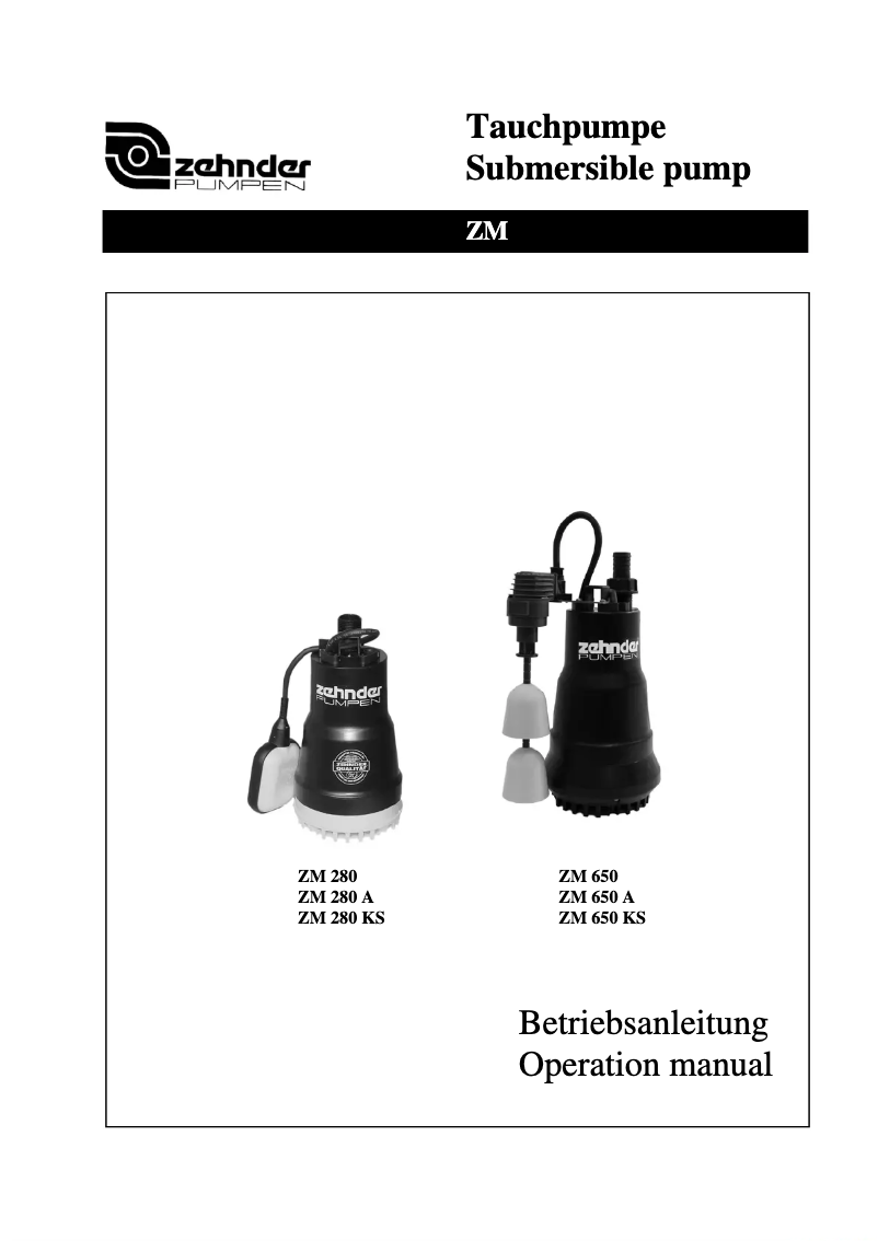 Page 1 of the manual User Manual Zehnder Pumpen ZM 650 A
