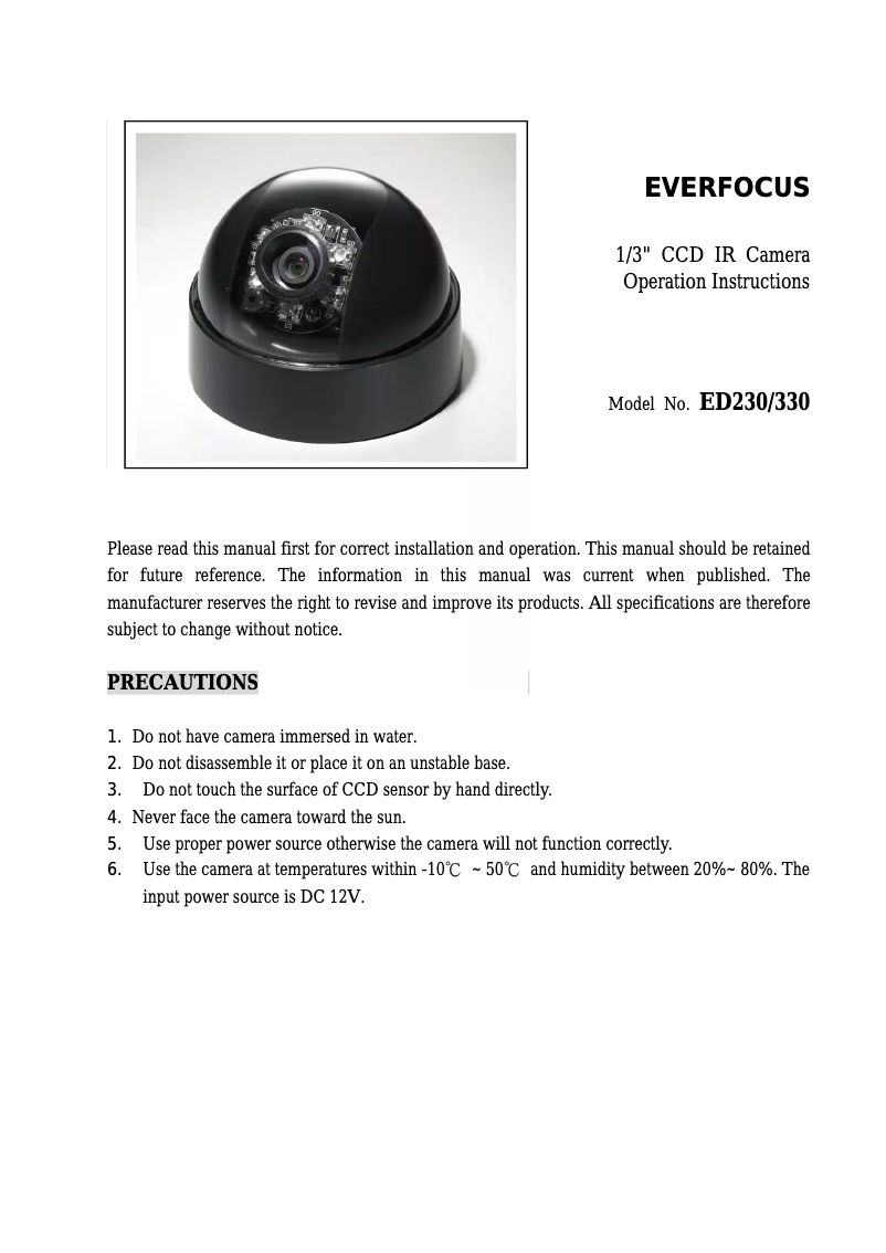 Page 1 of the manual User Manual EverFocus ED230/N-4B