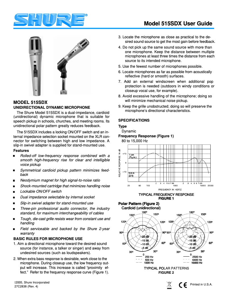 Page 1 of the manual User Manual Shure 515