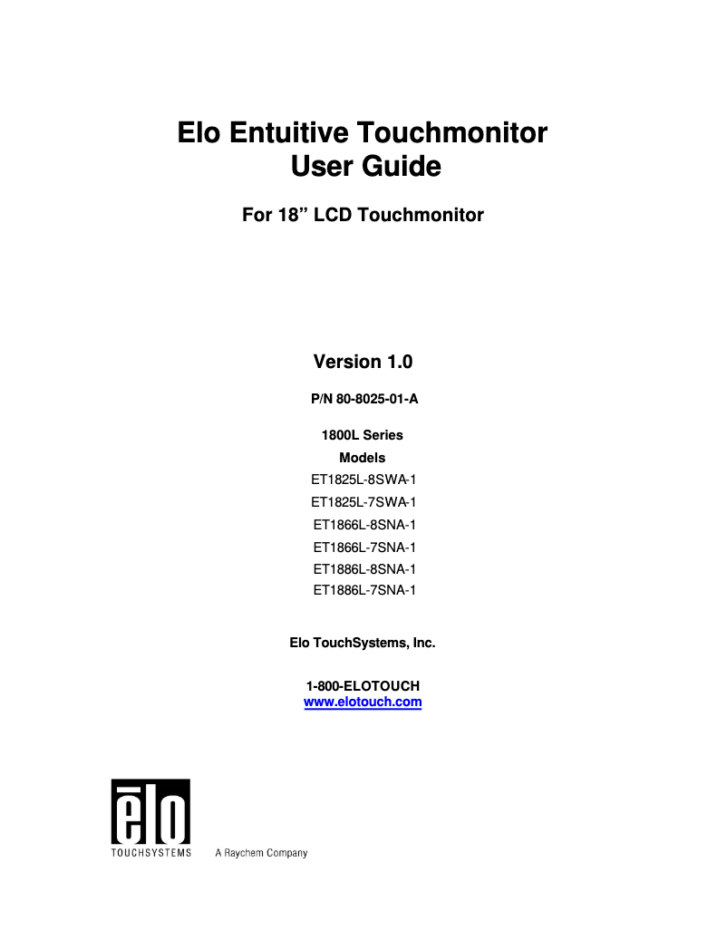 Page 1 of the manual User Manual Elo 1866L