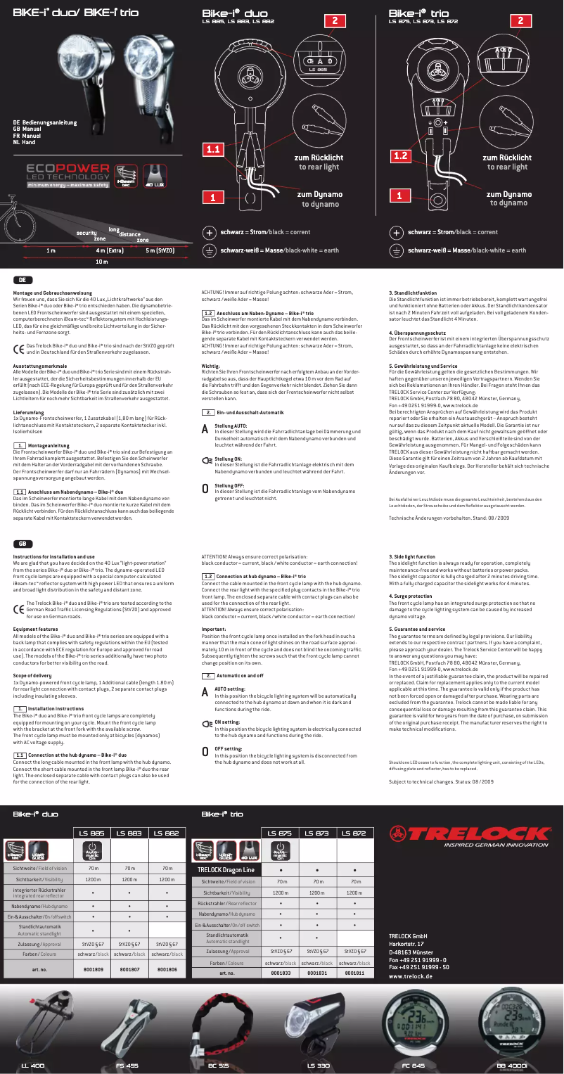 Page 1 of the manual User Manual Trelock LS 882