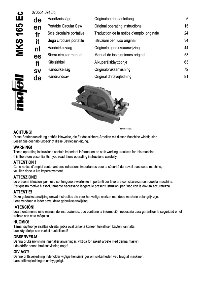 First page image of the manual for MKS 165 Ec