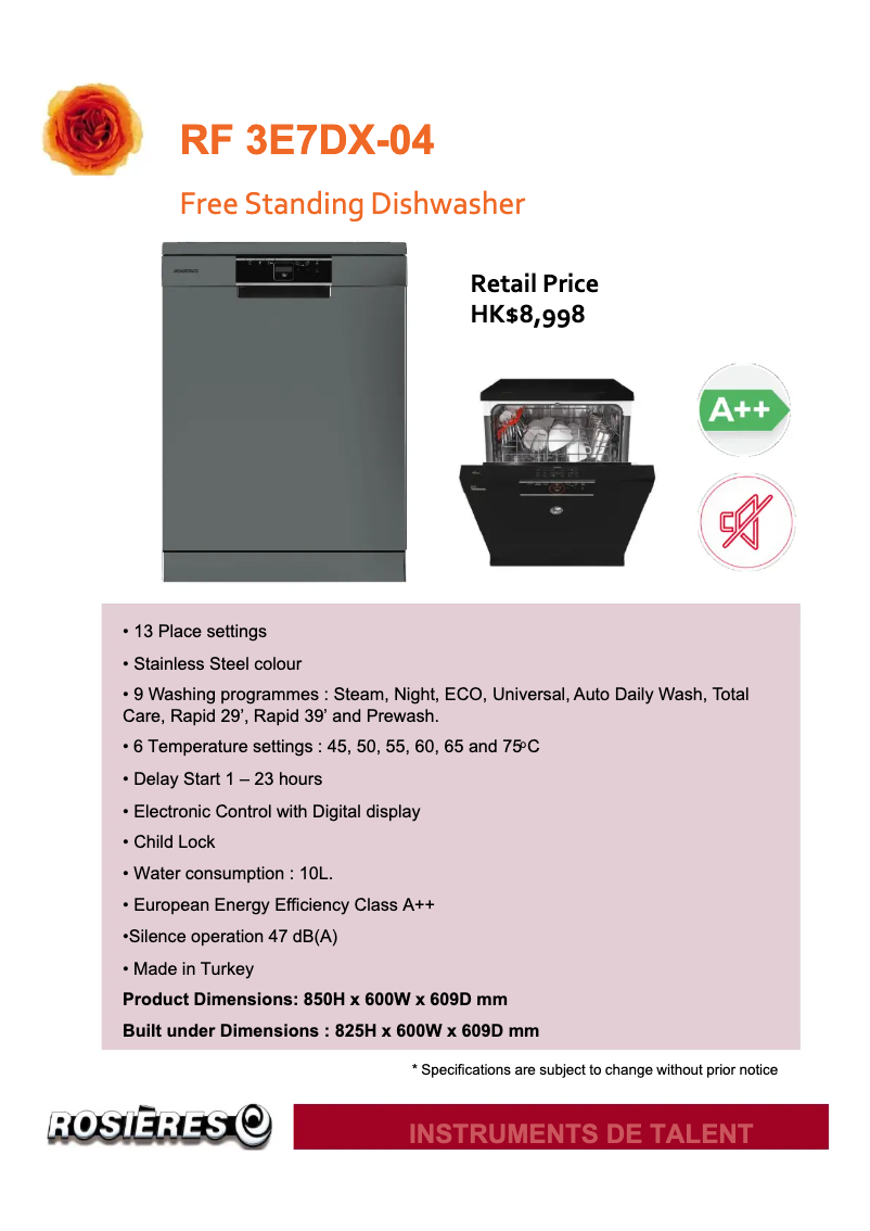 Page 1 of the manual Catalogue Rosieres RF 3E7DX