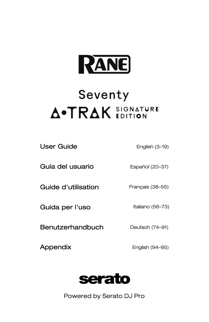 Page 1 of the manual User Manual Rane Seventy A-Track Signature Edition