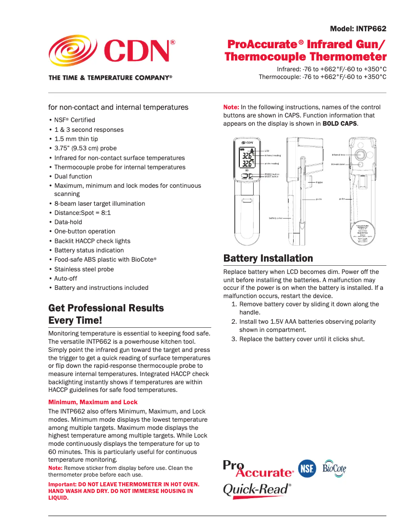 First page image of the manual for ProAccurate INTP662