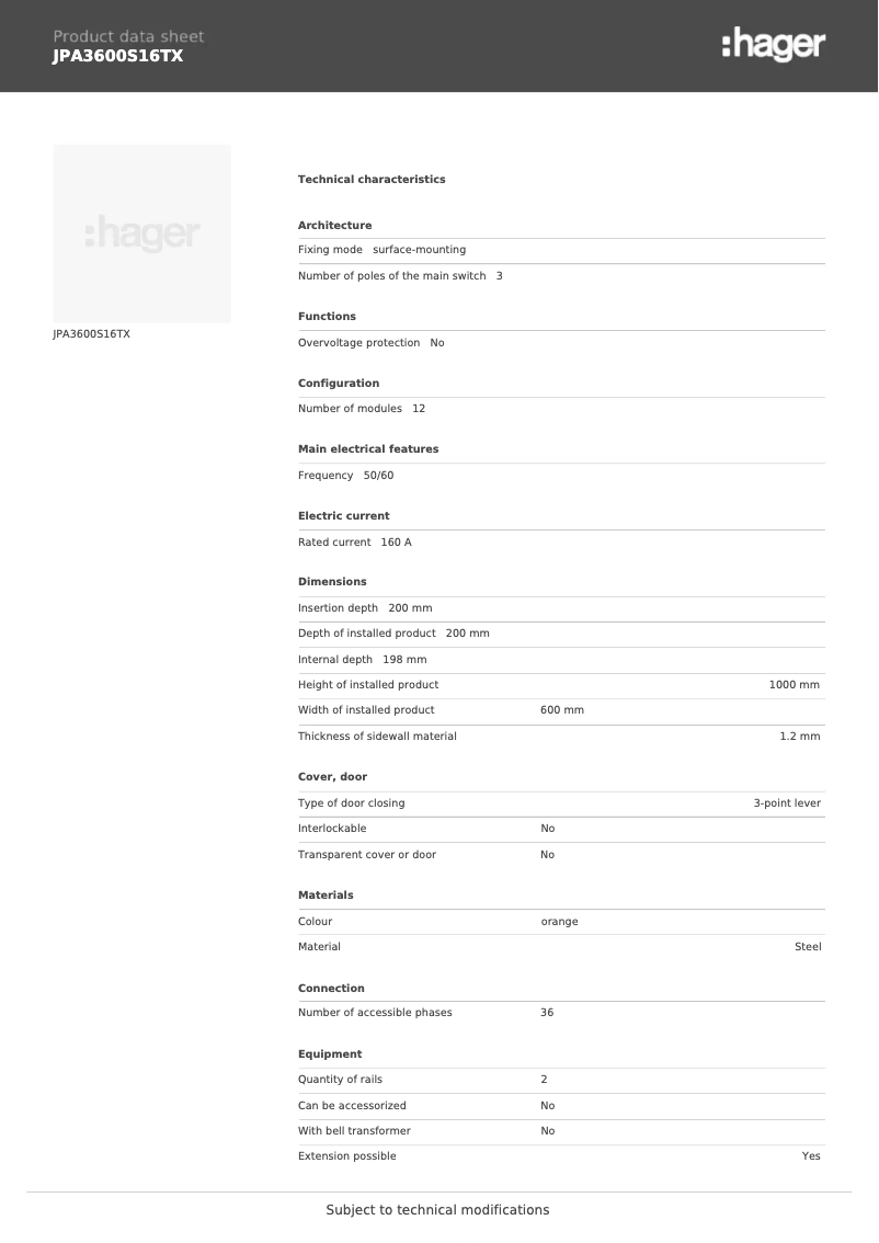 First page image of the manual for JPA3600S16TX