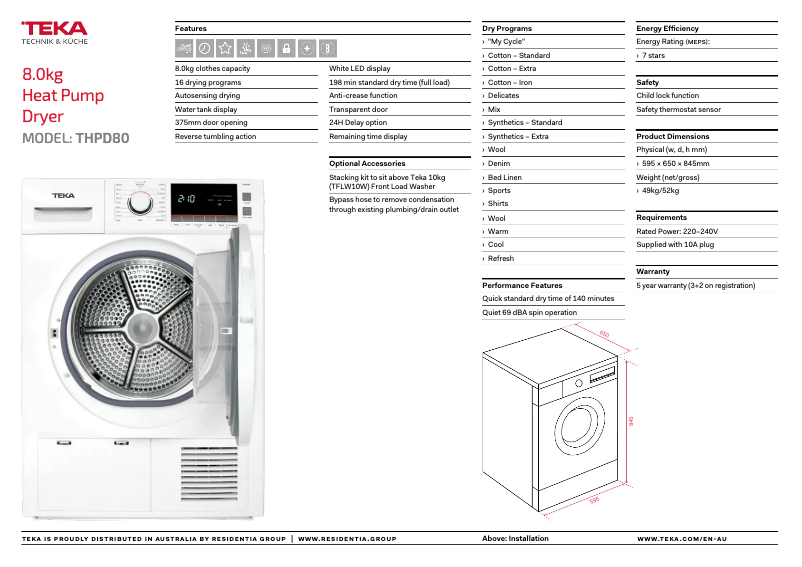 Page 1 of the manual Technical Sheet Teka THPD80