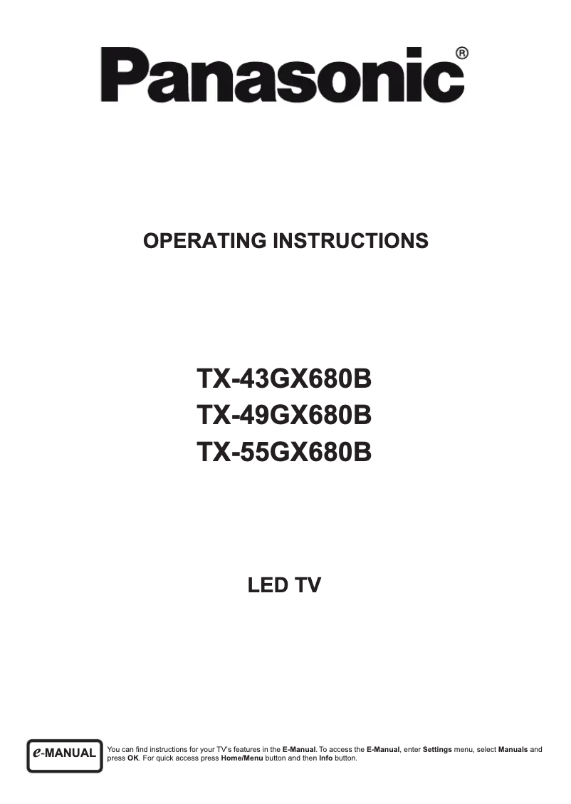 First page image of the manual for TX-43GX680B