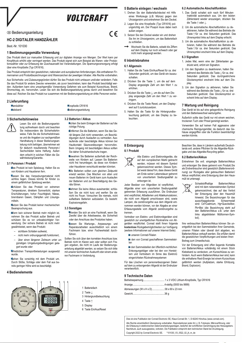 First page image of the manual for HC-2