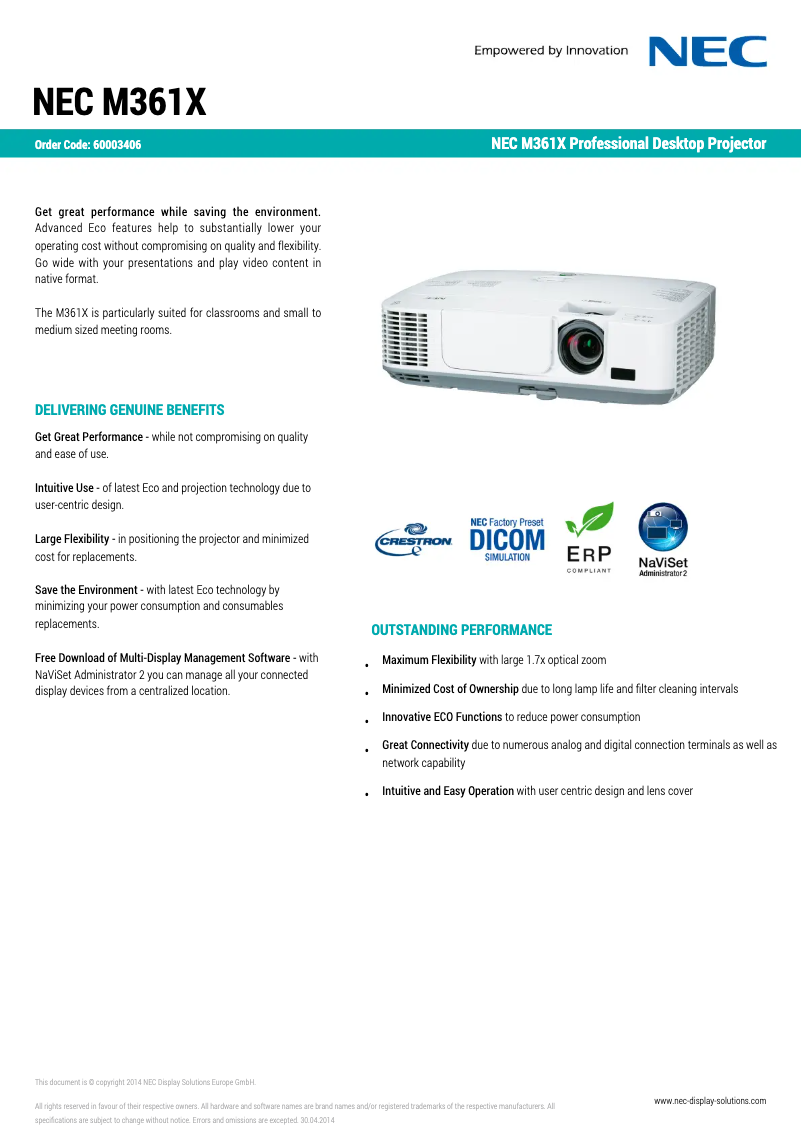 First page image of the manual for M361X