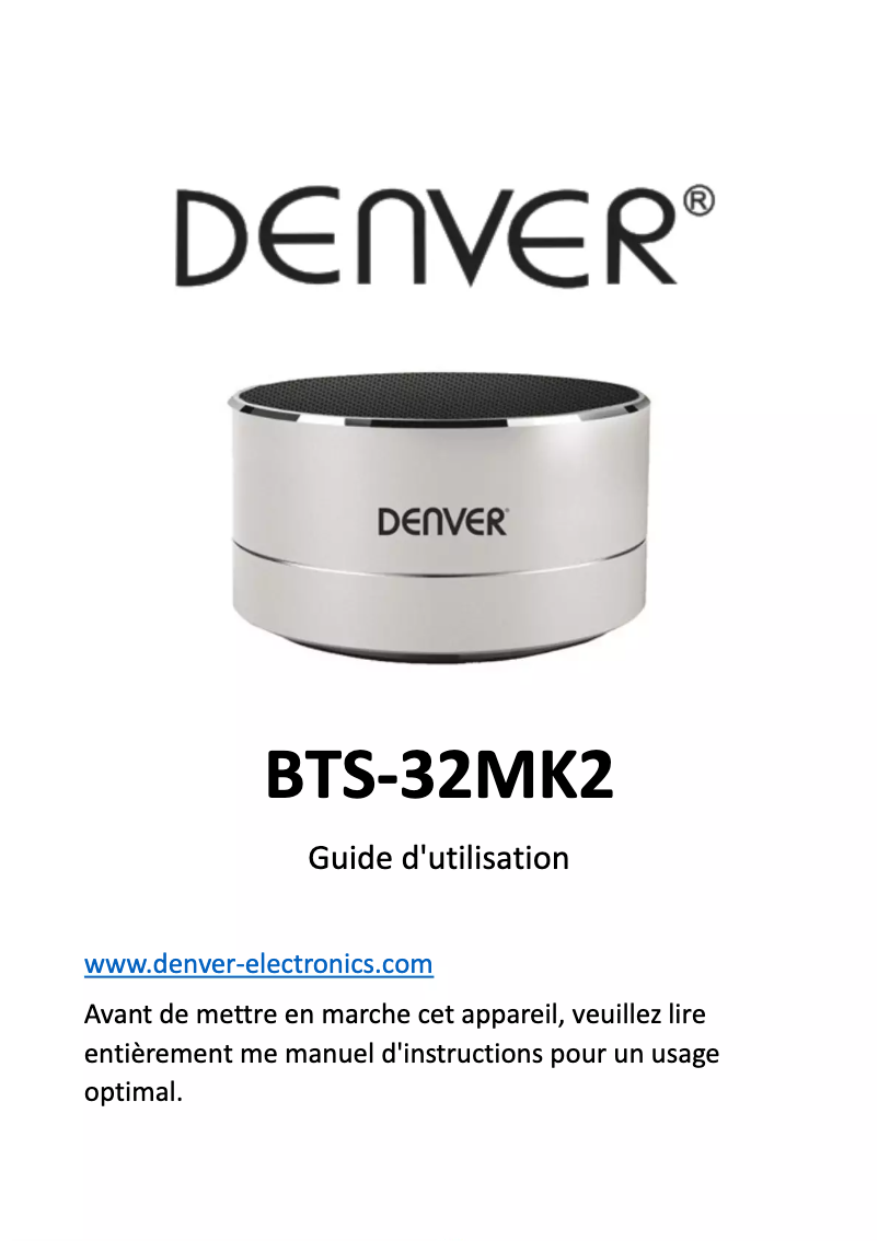 Page 1 of the manual User Manual Denver BTS-32 MK2