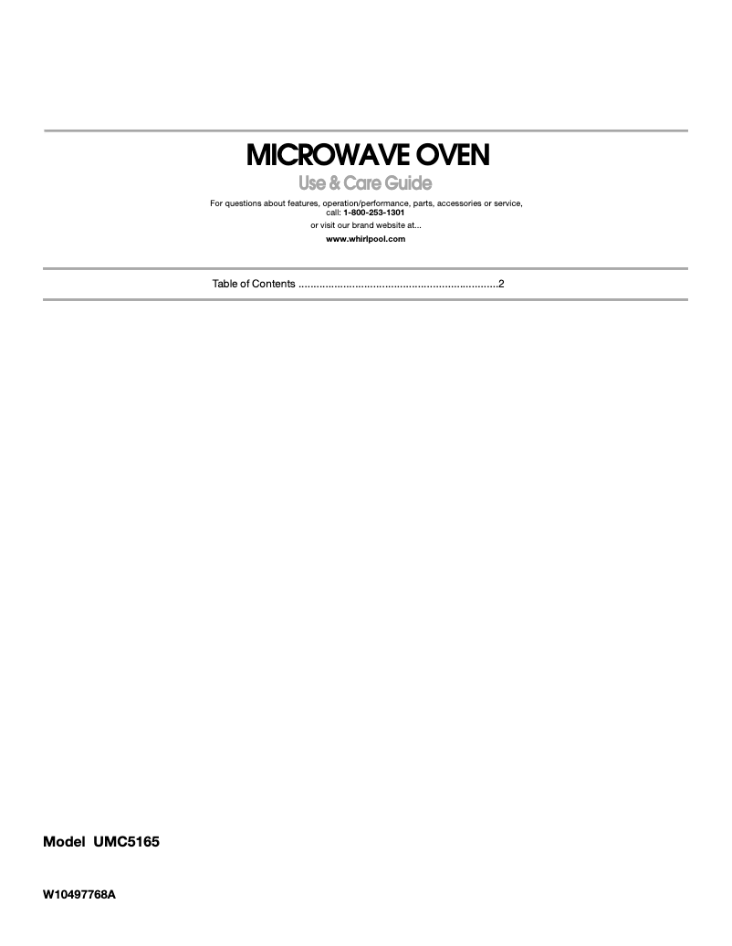 Page 1 of the manual User Manual KitchenAid UMC5165AS
