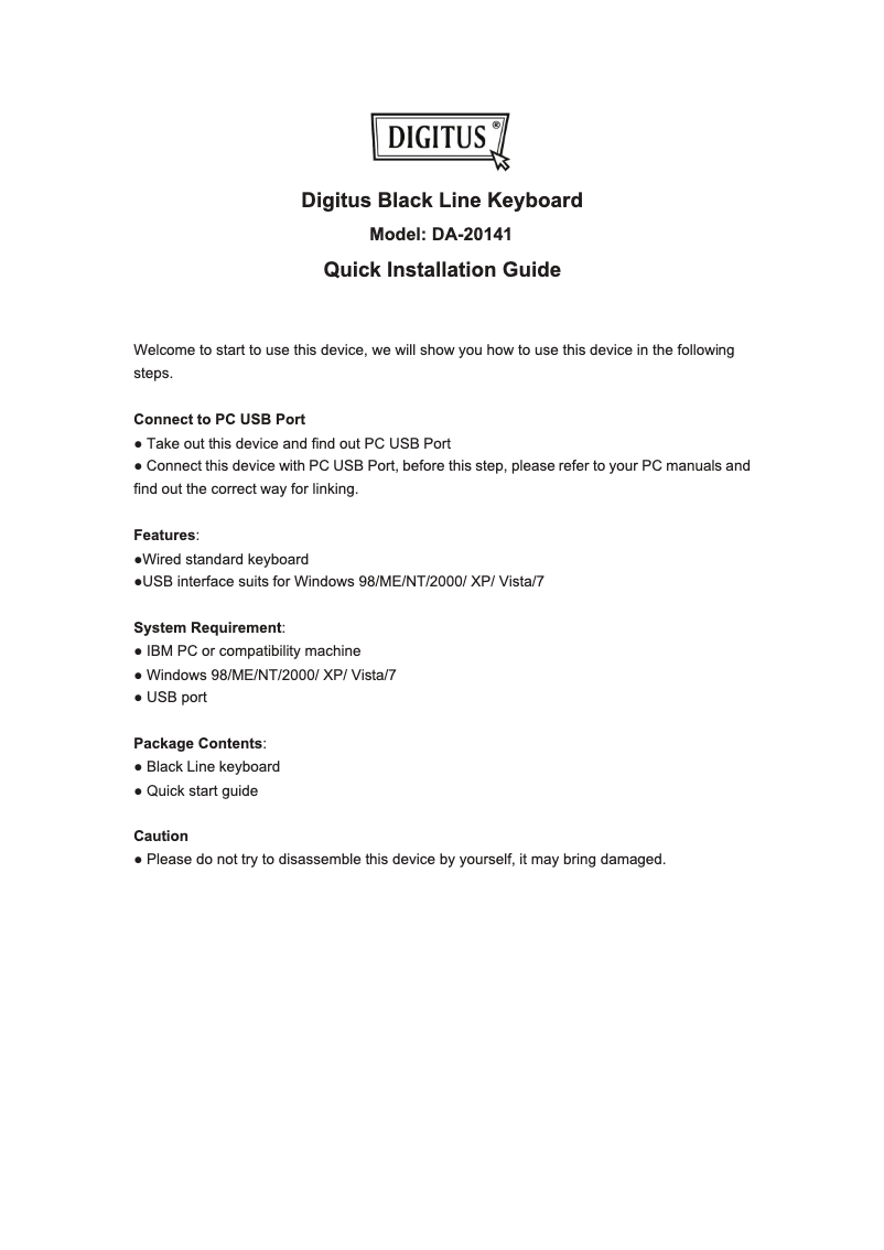 Page 1 of the manual User Manual Digitus DA-20141