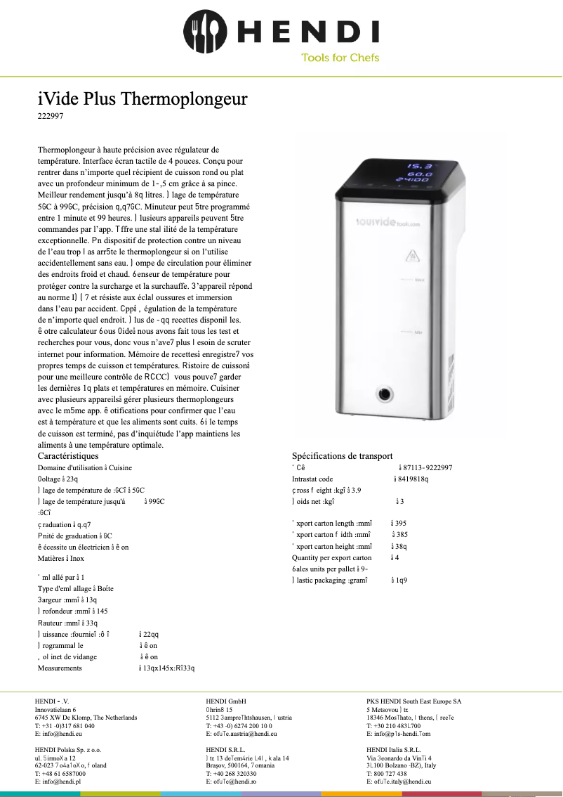 Page 1 of the manual Technical Sheet SousVideTools 222997