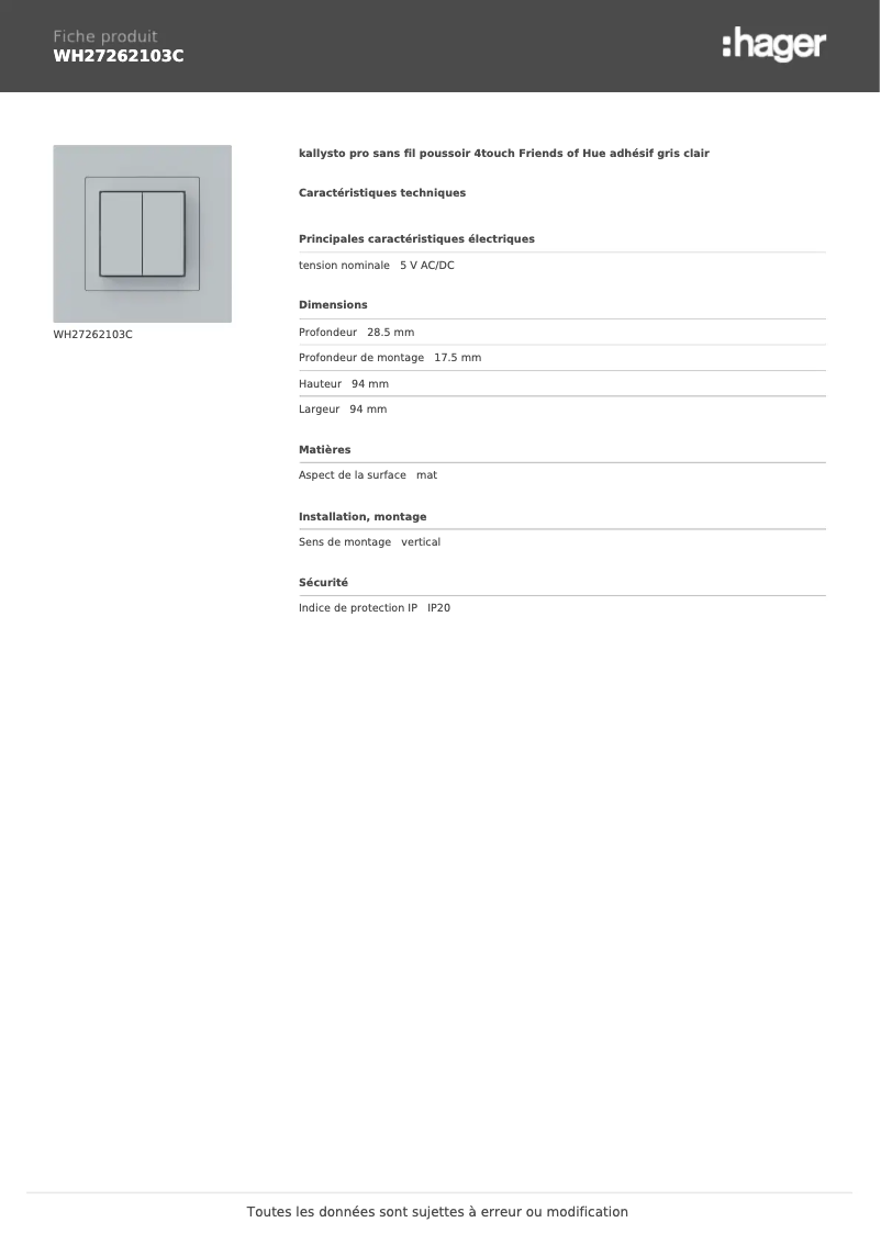 First page image of the manual for WH27262103C