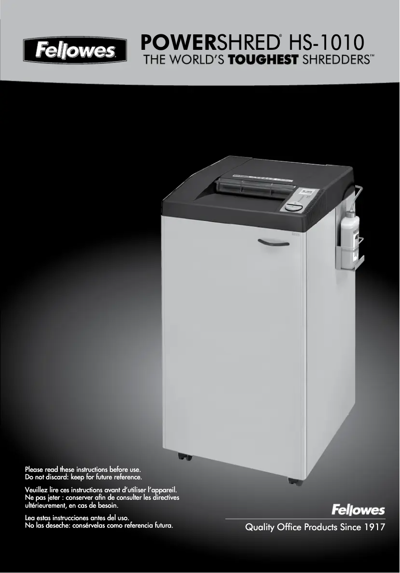 First page image of the manual for Powershred HS-1010