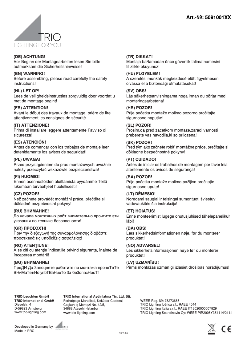 Page 1 of the manual User Manual Trio Lighting Lyon 509100107