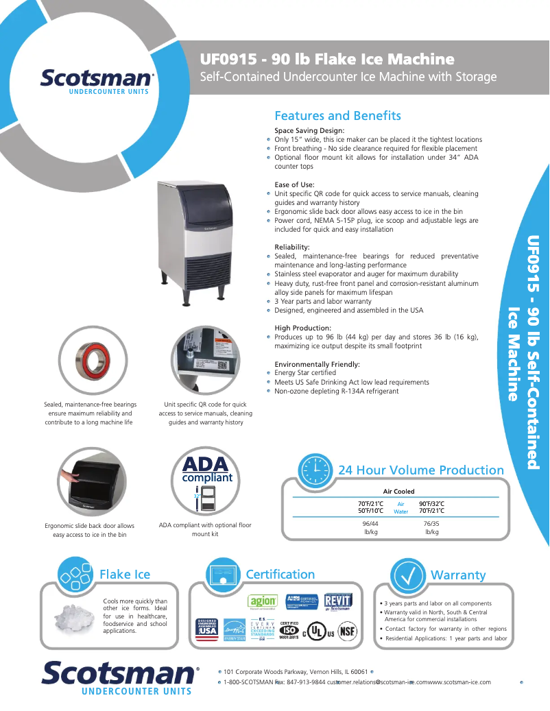 Page 1 of the manual Technical Sheet Scotsman UF0915A-1
