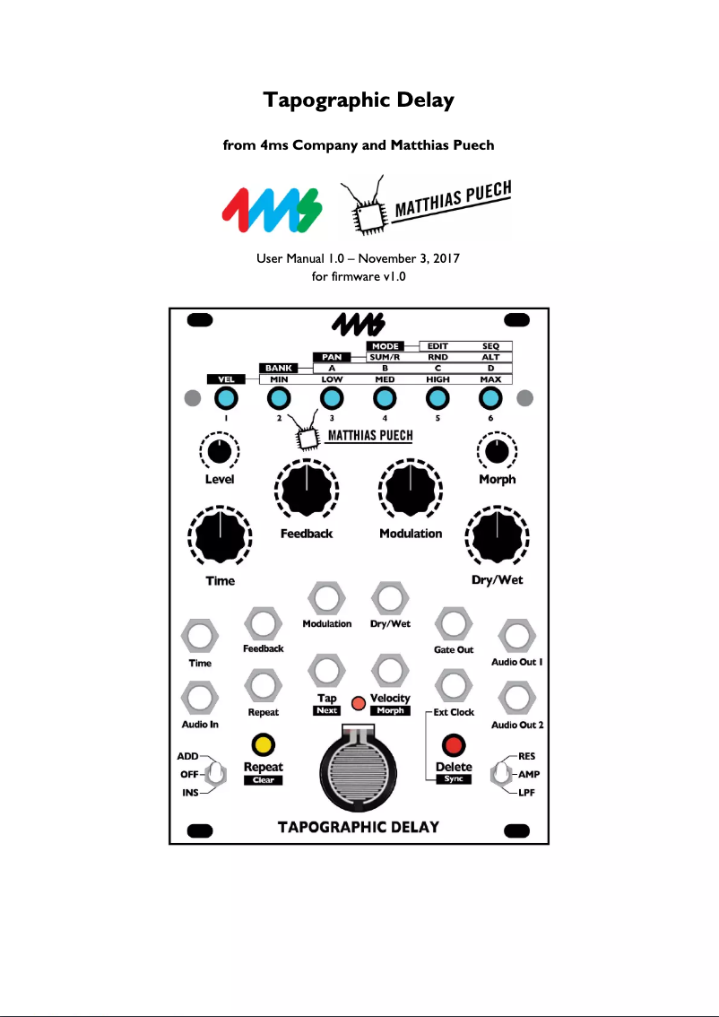 Page 1 of the manual User Manual 4ms Tapographical Delay