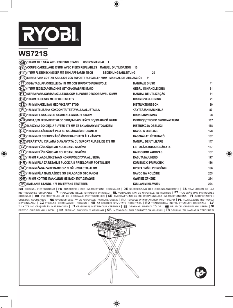 Page 1 of the manual User Manual RYOBI WS721S