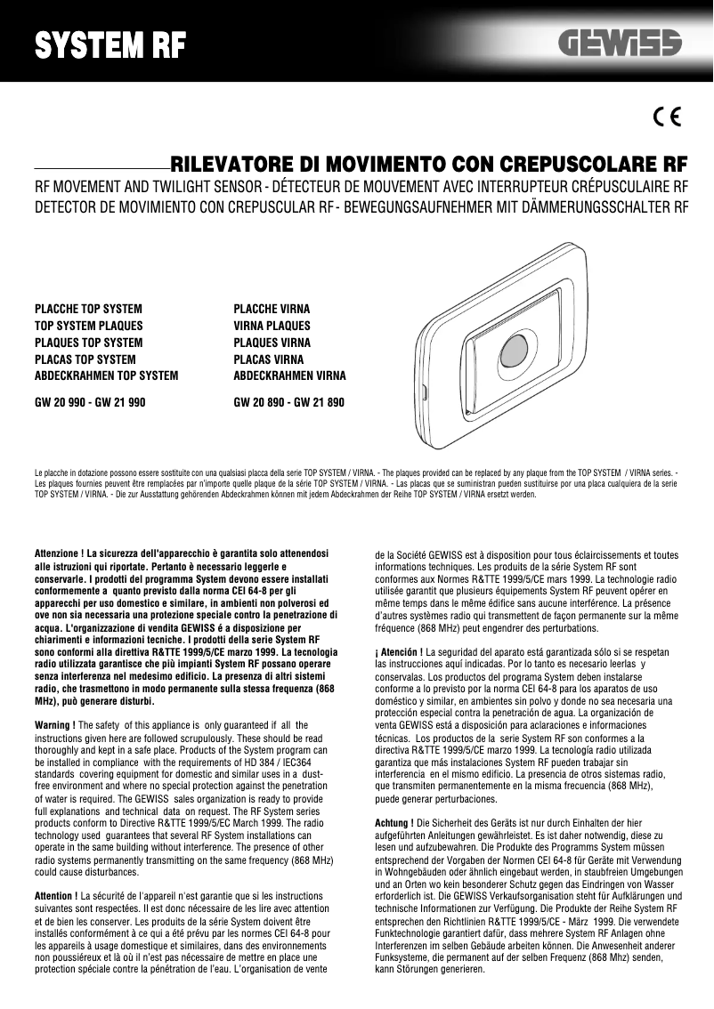 First page image of the manual for GW21890