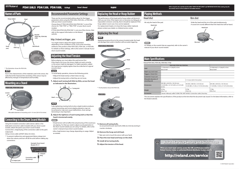First page image of the manual for PDA120L