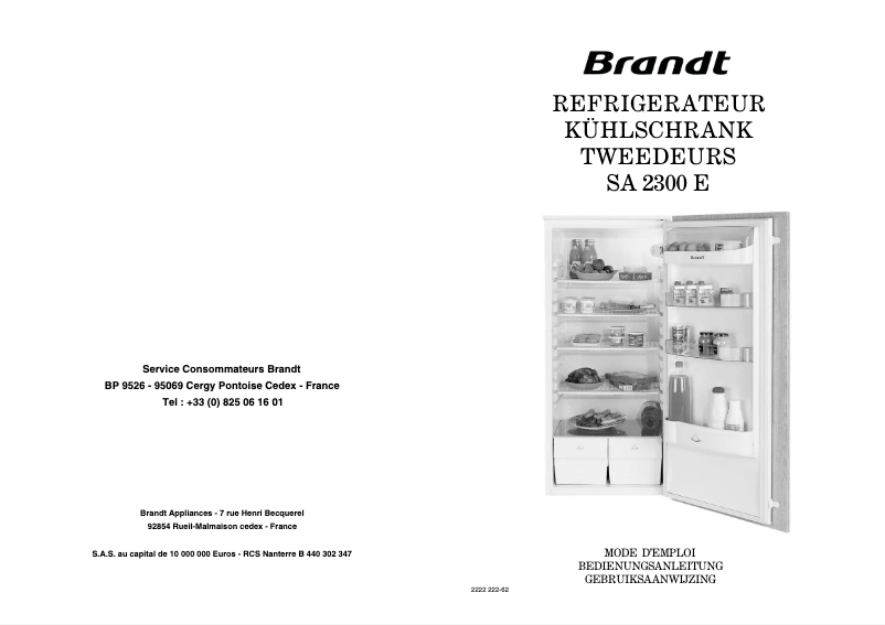 Page 1 de la notice Manuel utilisateur Brandt SA2300E