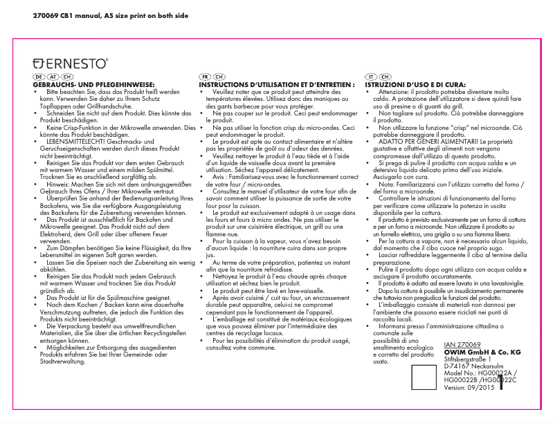 Page 1 of the manual User Manual Ernesto IAN 270069