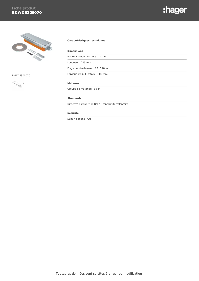 First page image of the manual for BKWDE300070