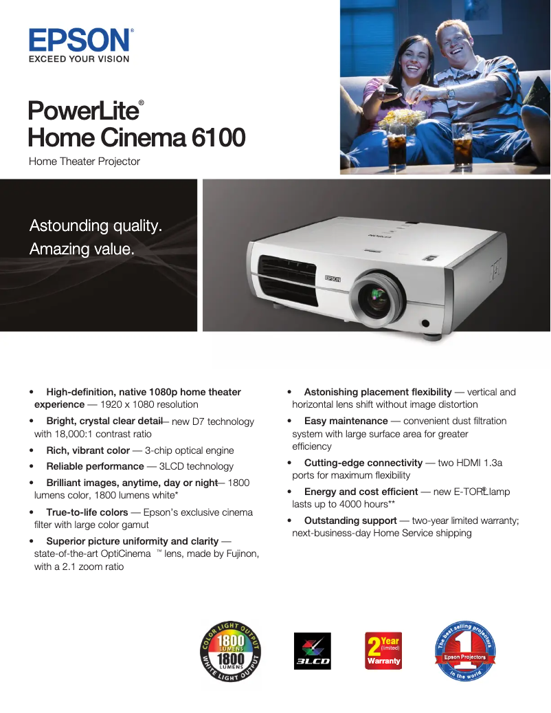 Page 1 de la notice Brochure Epson PowerLite Home Cinema 6100