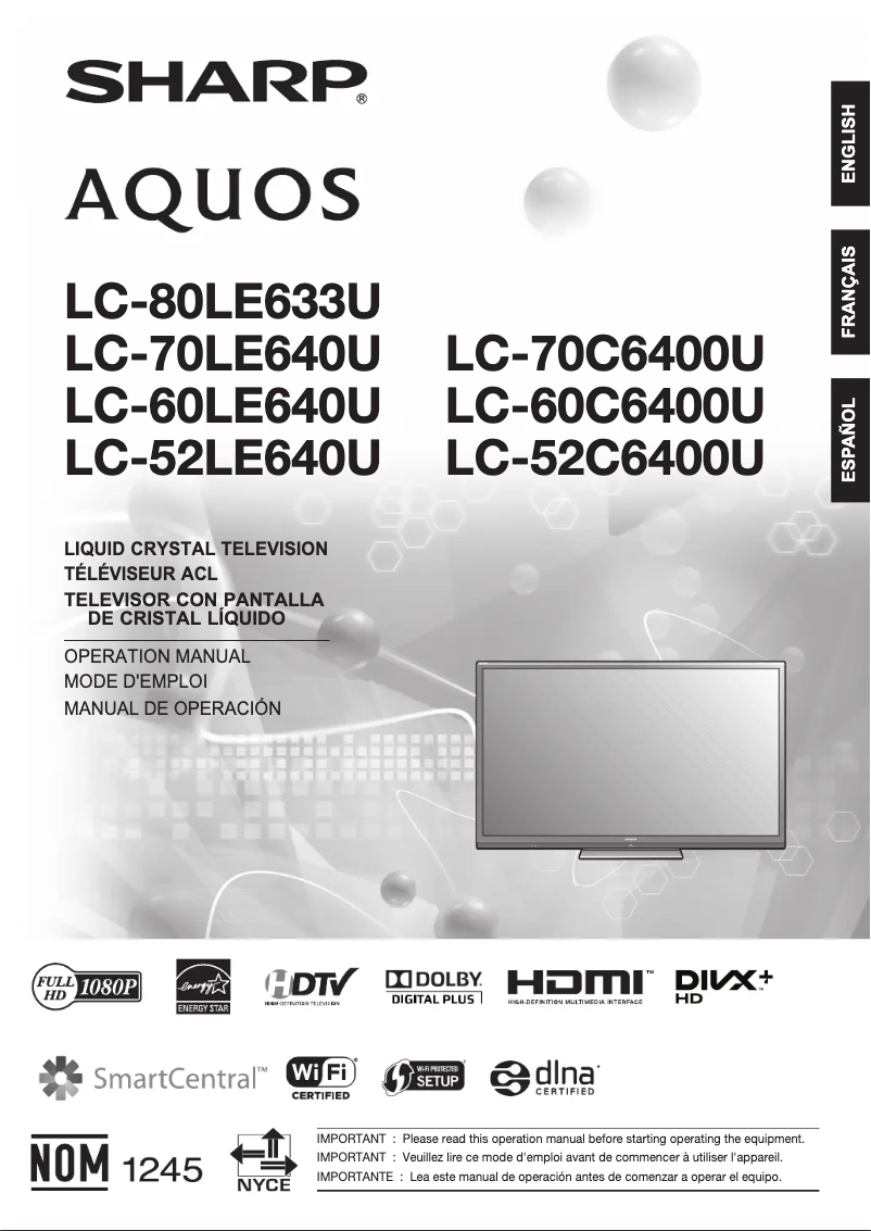 Page 1 of the manual User Manual Sharp LC-52C6400U