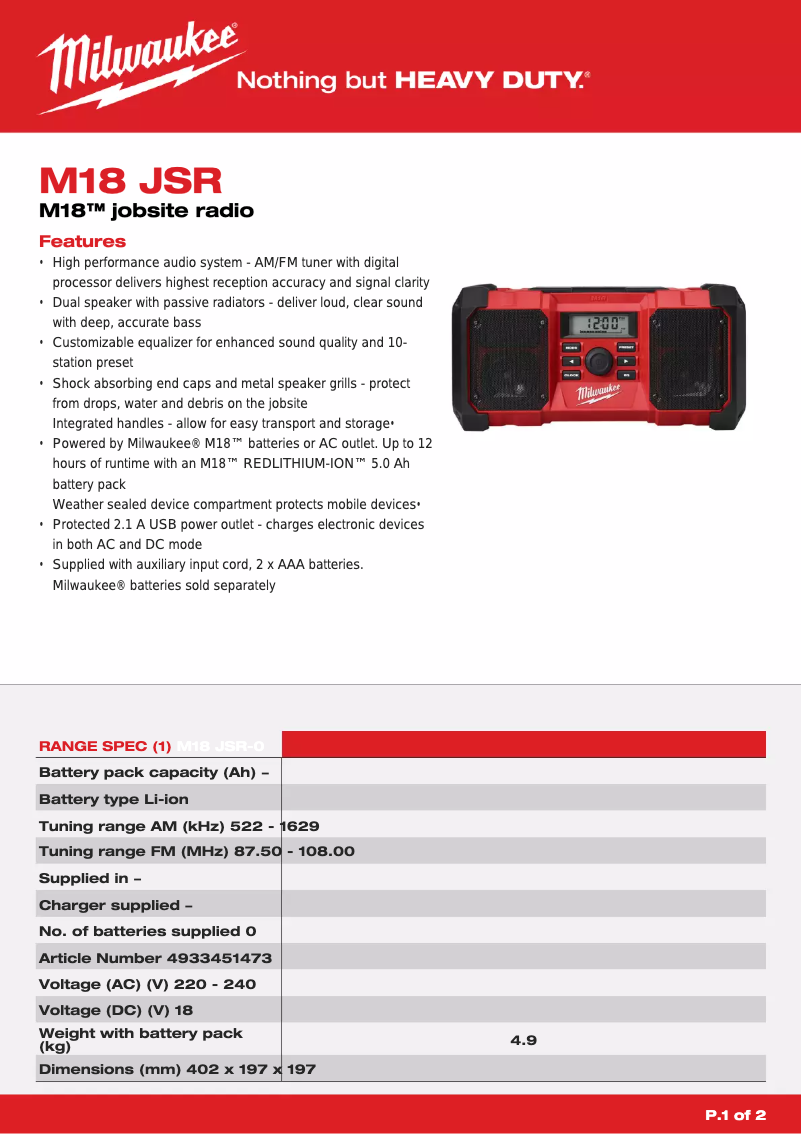 First page image of the manual for M18 JSR