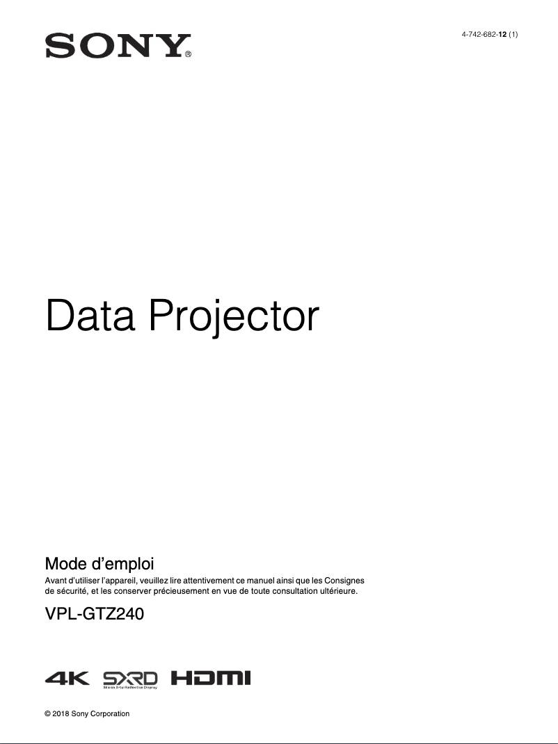 Page 1 of the manual User Manual Sony VPL-GTZ240