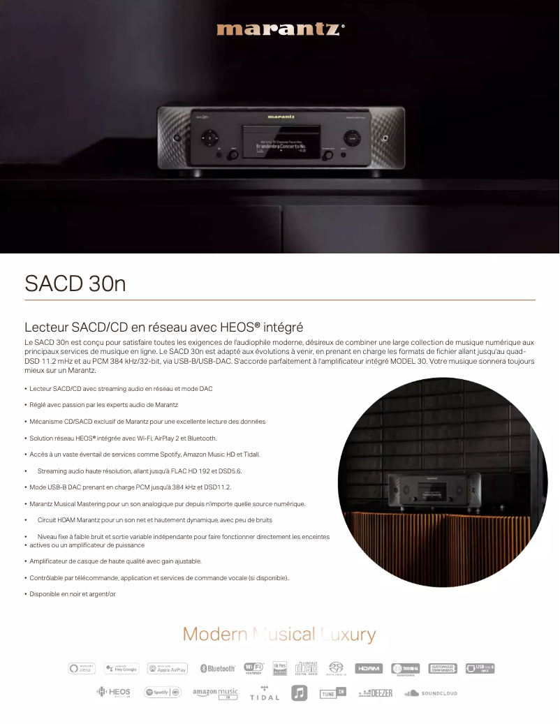 Page 1 of the manual Technical Sheet Marantz SACD 30n