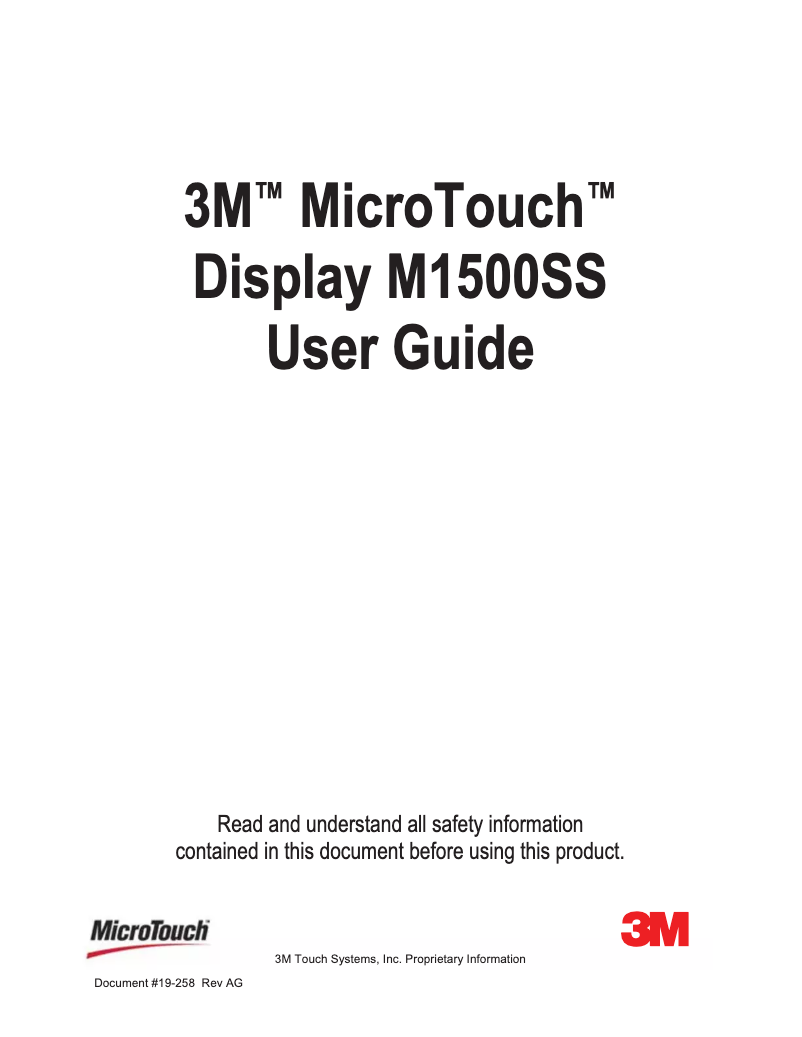 Page 1 of the manual User Manual 3M MicroTouch M1500SS