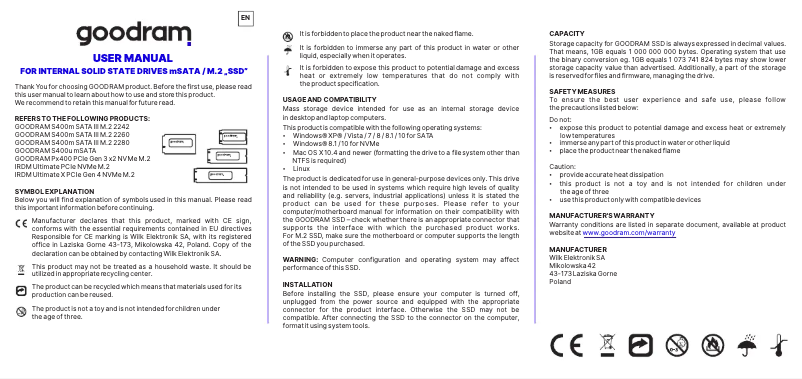 Page 1 of the manual User Manual Goodram IR-SSDPR-P34B-256-80