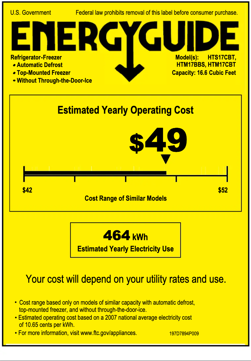 Page 1 of the manual Energy Label Hotpoint HTM17CBTSA