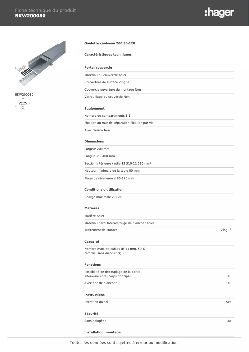 First page image of the manual for BKW200080