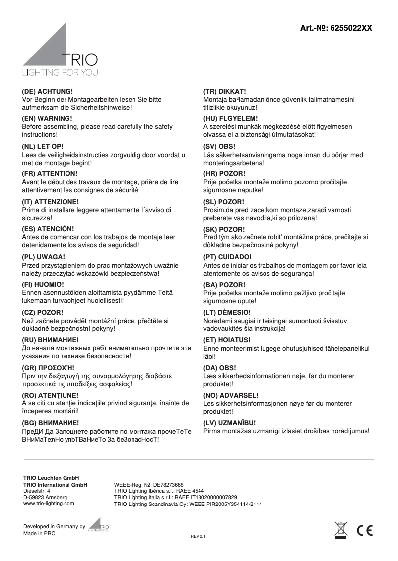 Page 1 of the manual User Manual Trio Lighting Juno 625502287