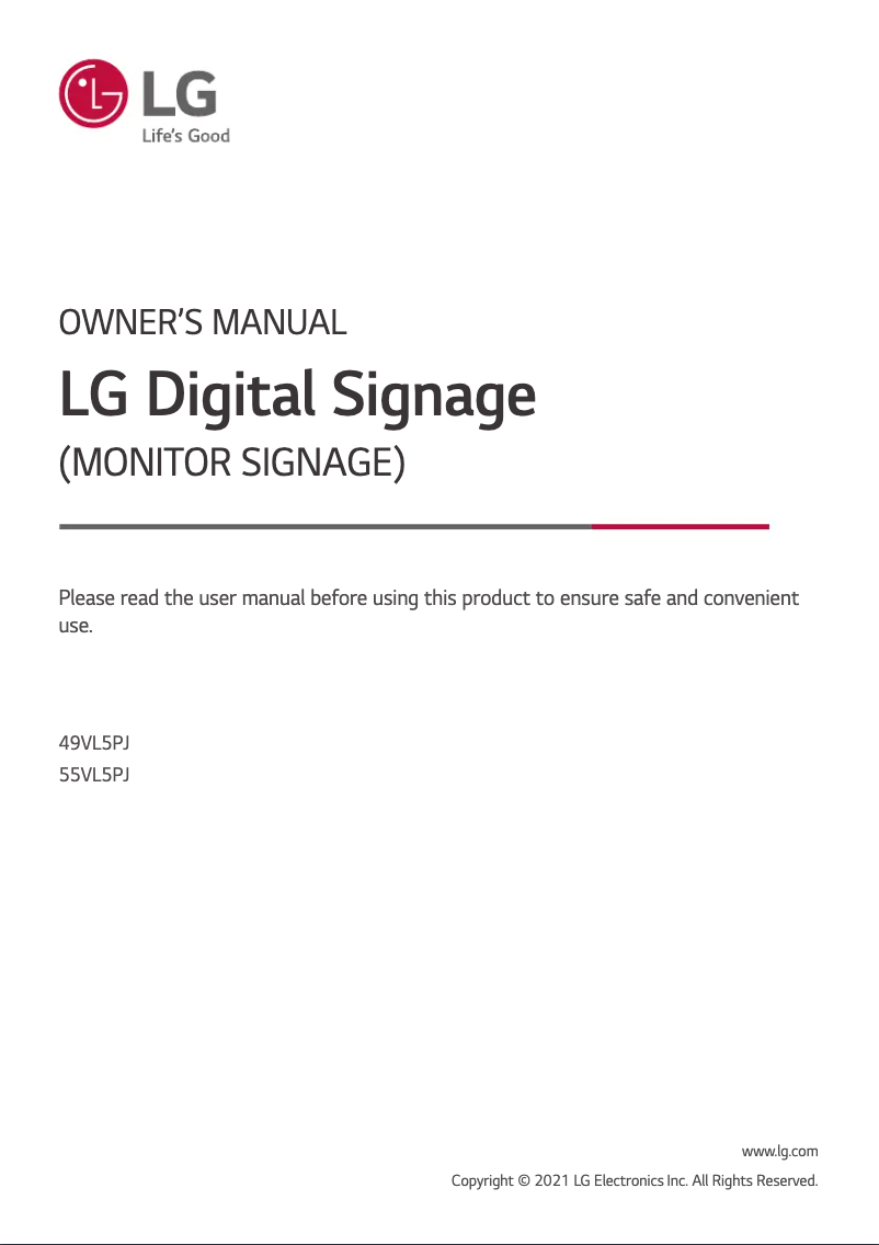 Page 1 of the manual User Manual LG 55VL5PJ