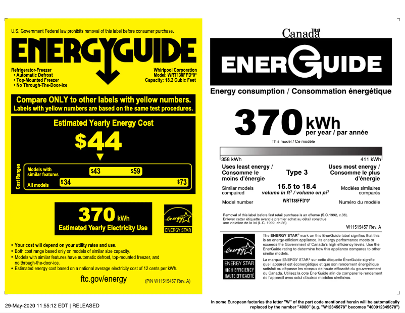 Image de la première page du manuel de l'appareil WRT138FFDM