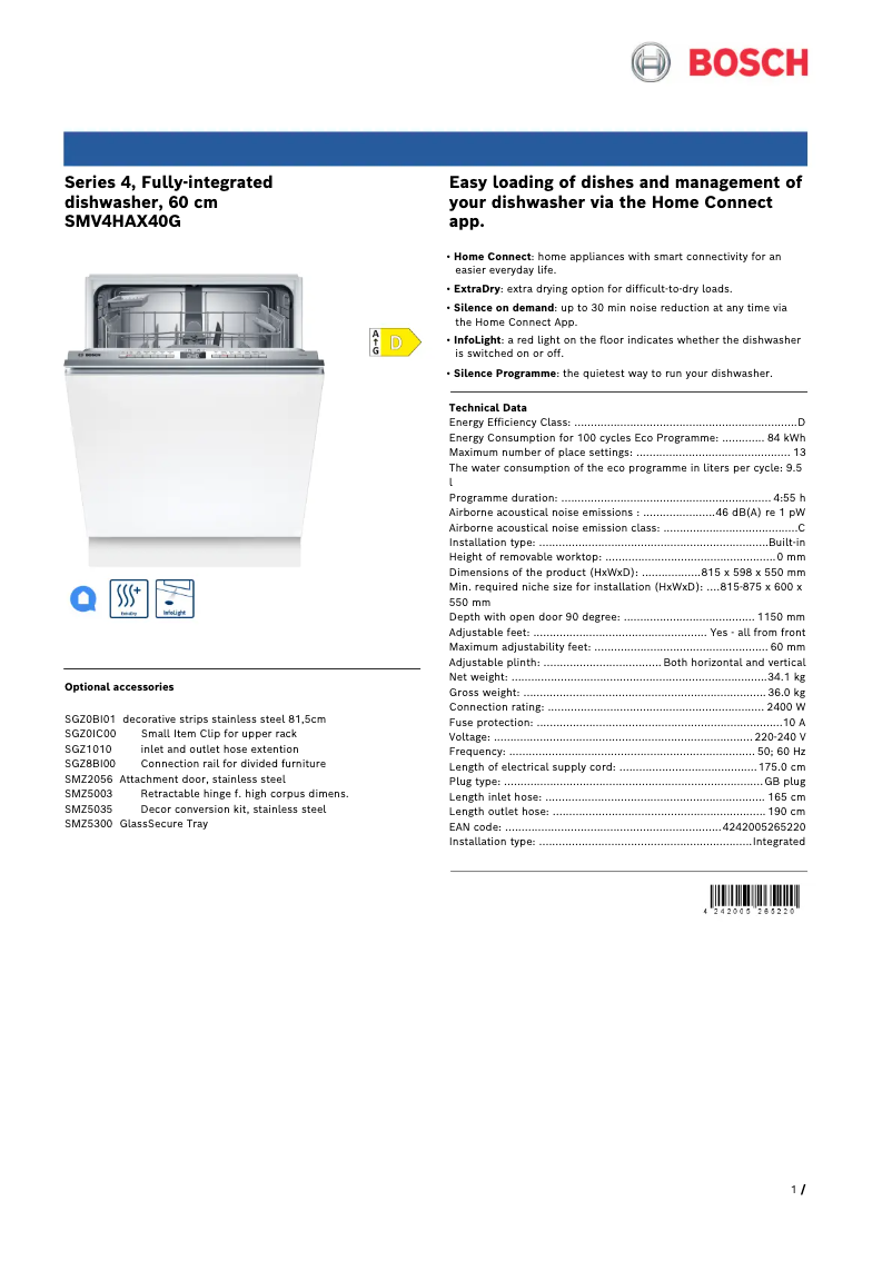 First page image of the manual for Serie 4 SMV4HAX40G