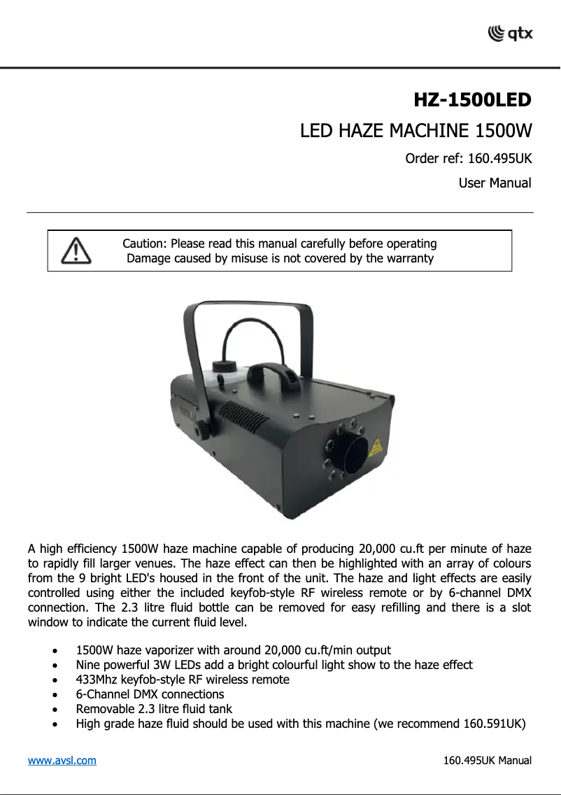 First page image of the manual for HZ-1500LED