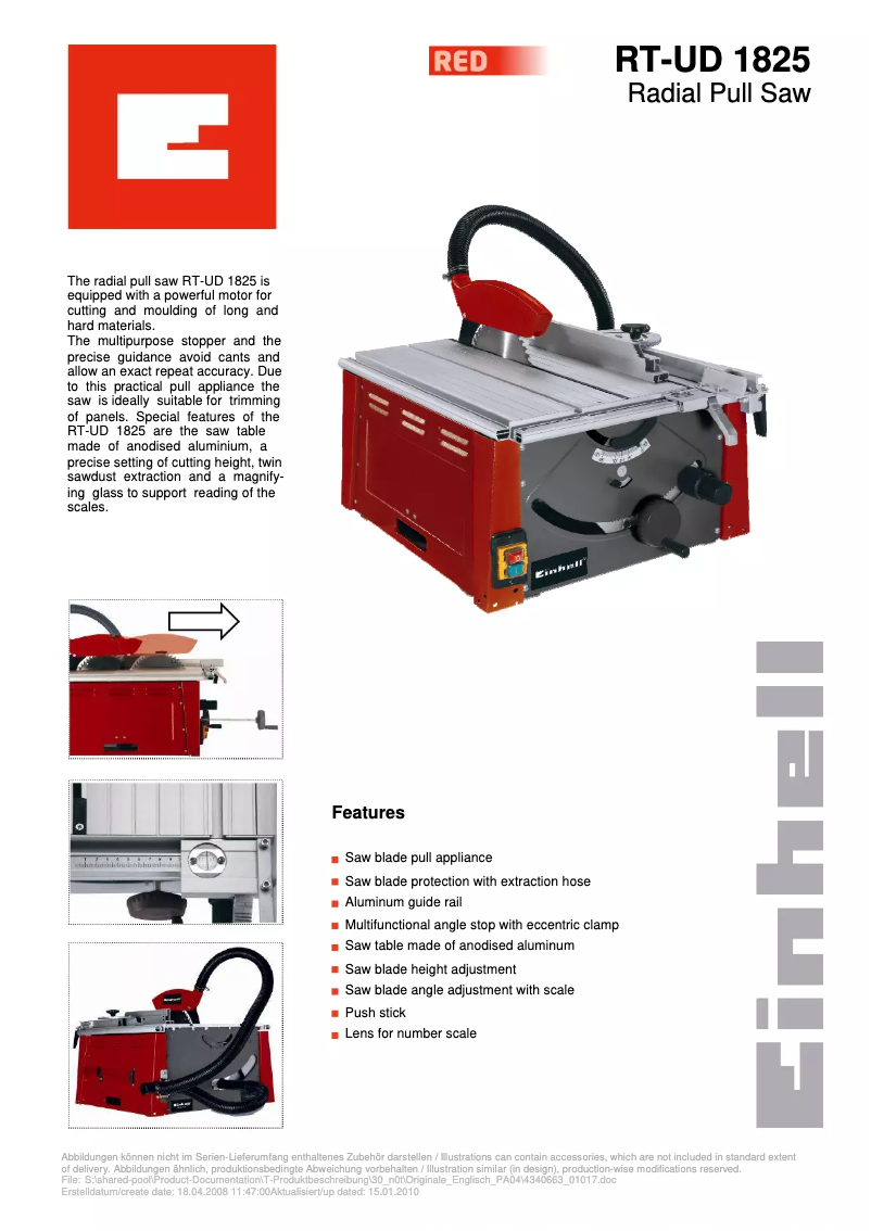 Page 1 of the manual User Manual Einhell RT-UD 1825