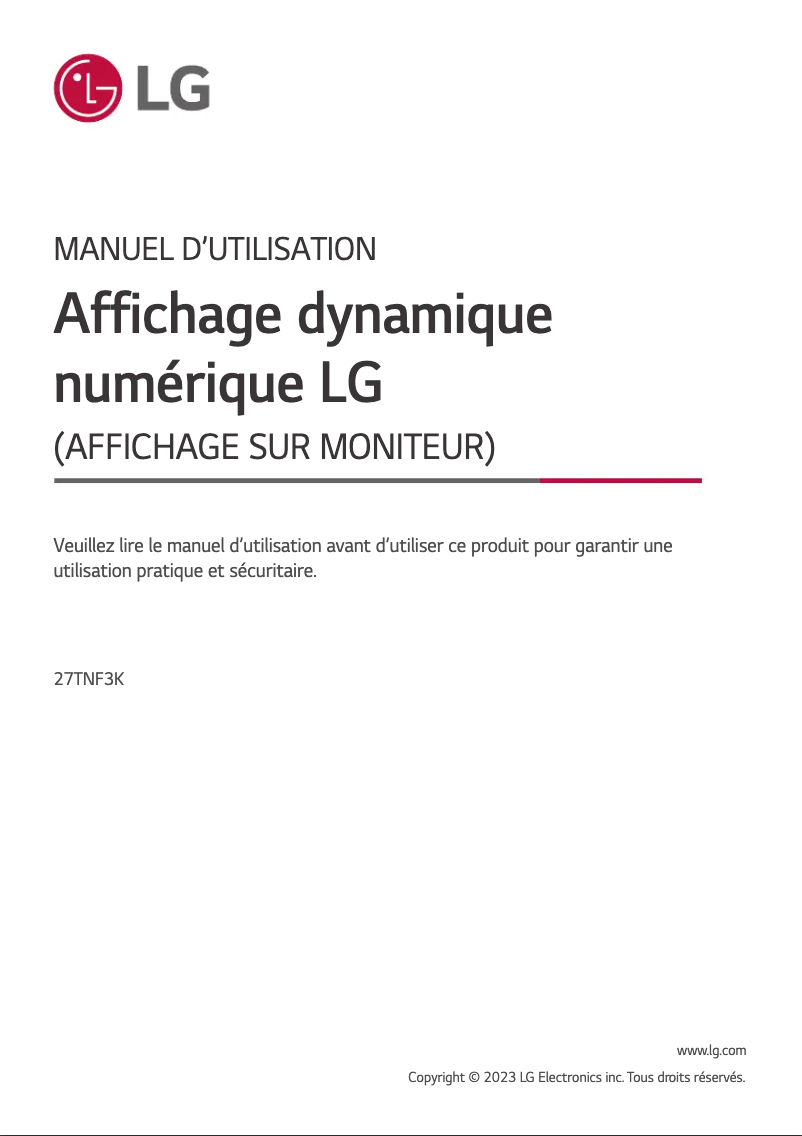 Page 1 of the manual User Manual LG 27TNF3K