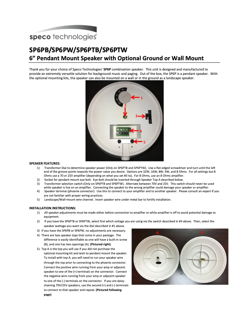 Page 1 of the manual User Manual Speco Technologies SP6PW