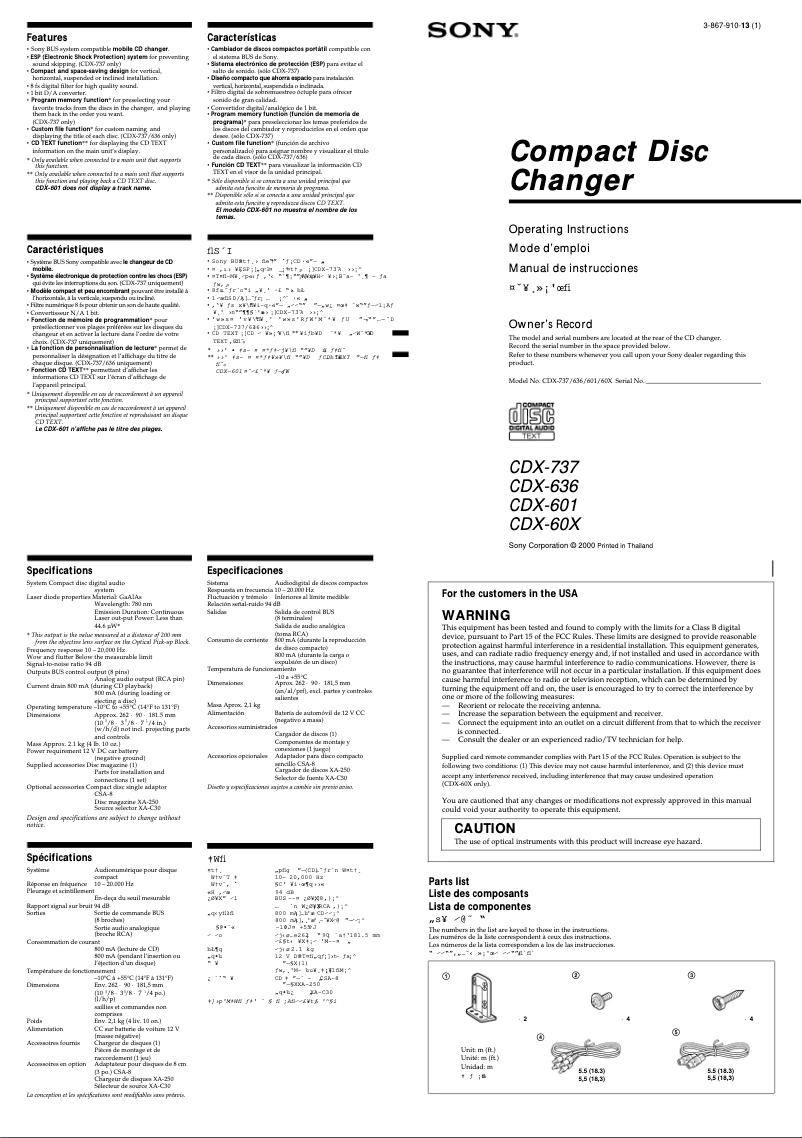 Page 1 of the manual User Manual Sony CDX-60X