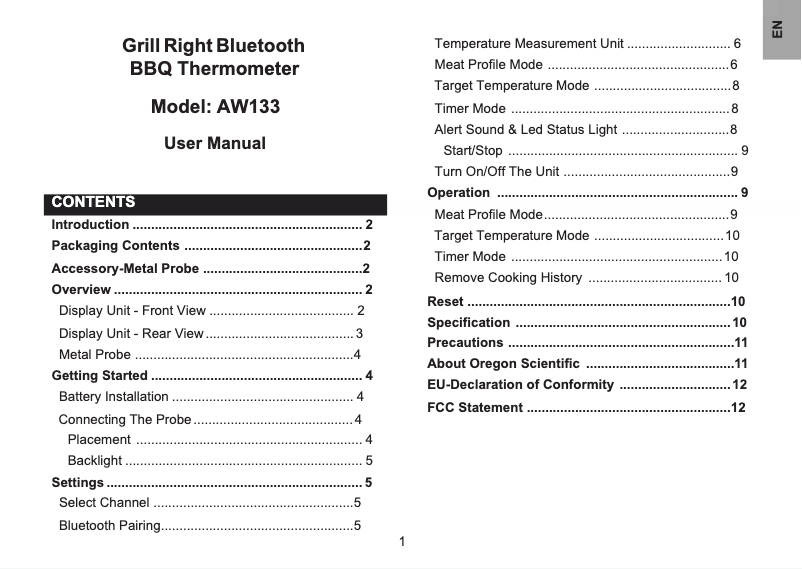 First page image of the manual for AW133
