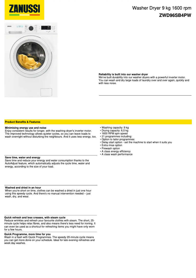 First page image of the manual for ZWD96SB4PW